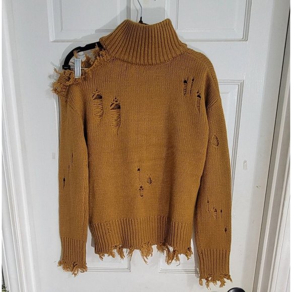 Kut From The Kloth‎ Womens Camel Viola Destructed Turtleneck Sweater Size XS - Picture 5 of 10